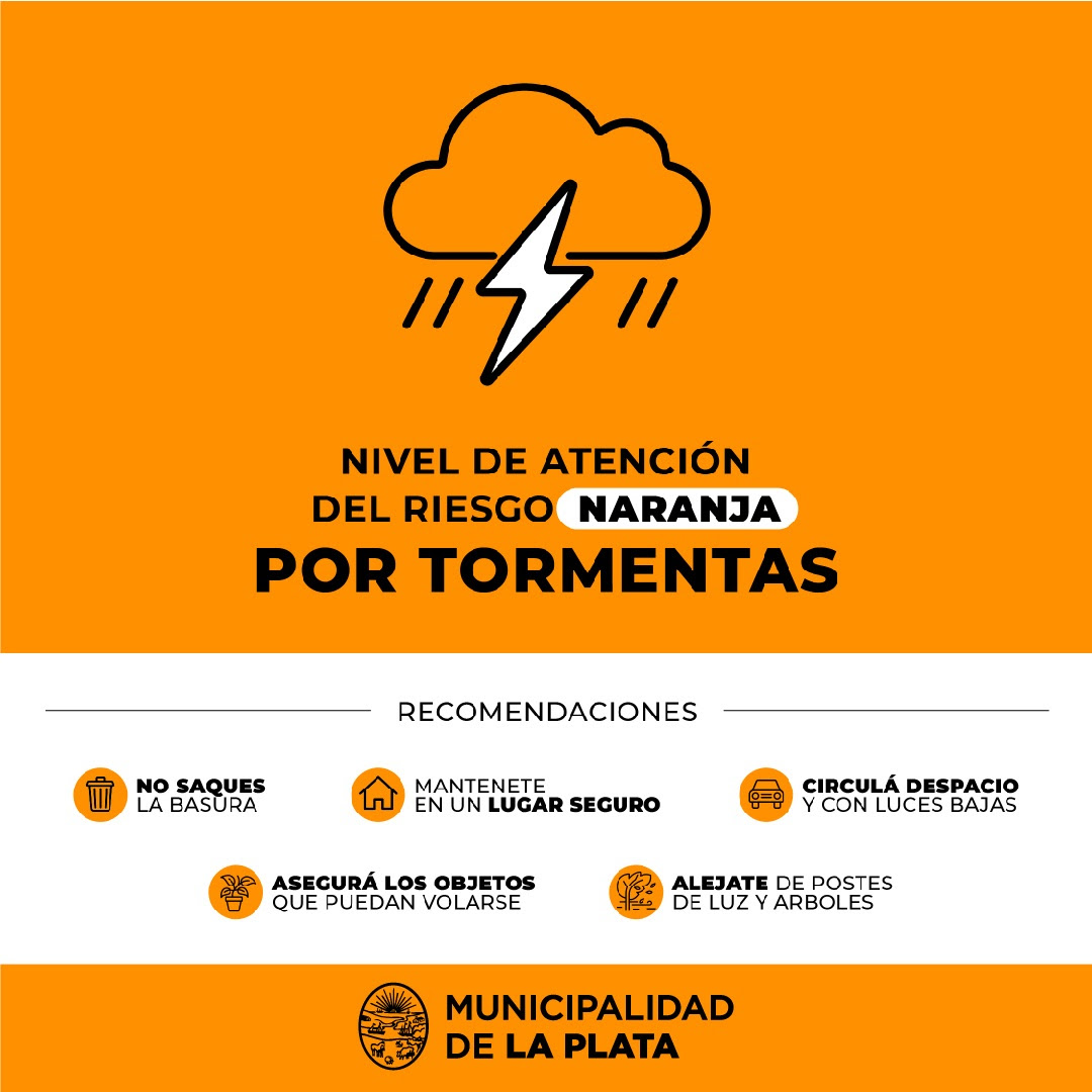 Elevan a 'naranja' el nivel de alerta por tormentas en La Plata