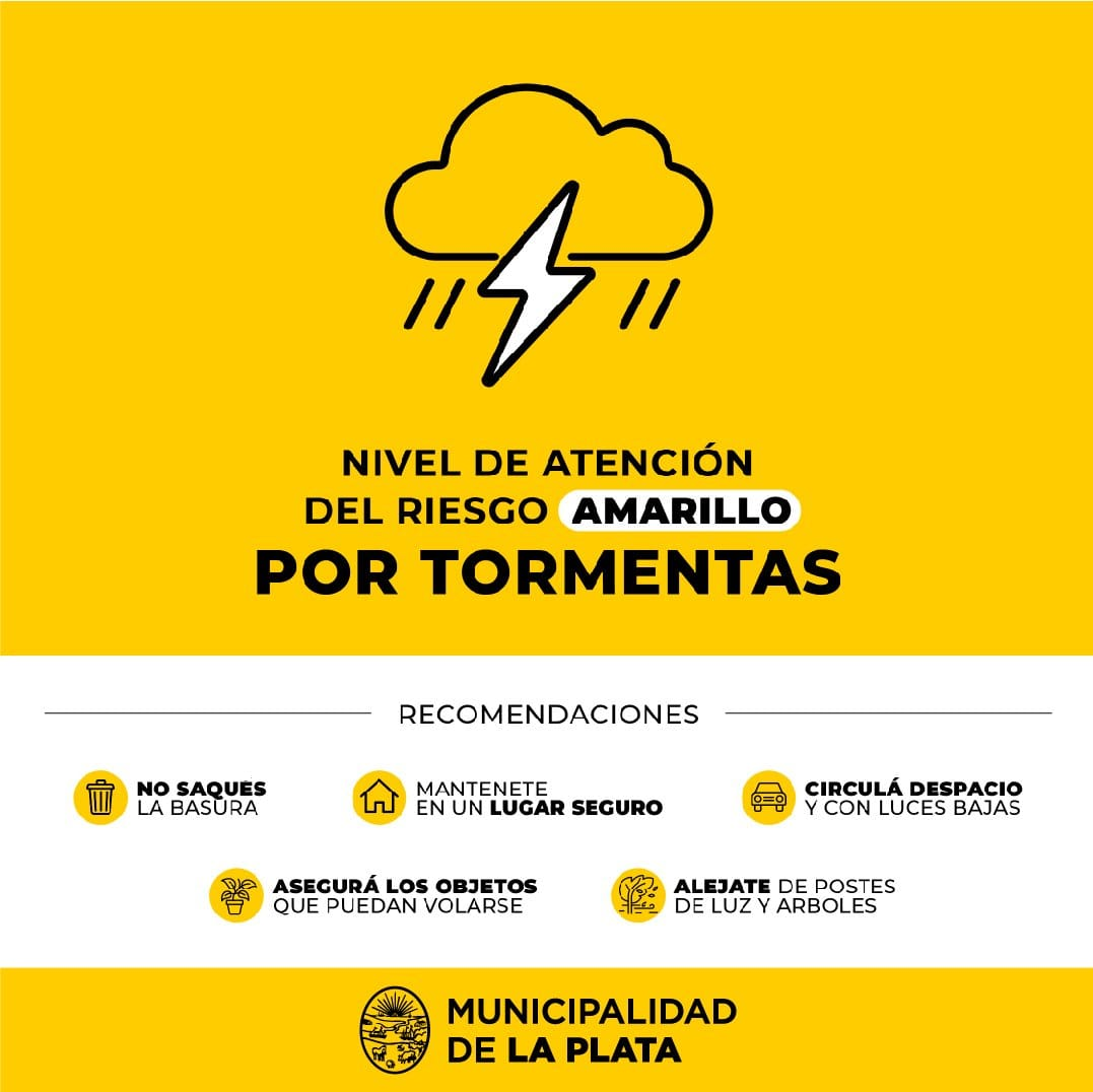 Elevan el nivel de alerta a 'amarillo' por tormentas en La Plata